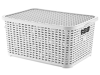 Кошик з кришкою для побутових предметів PlastArt прямокутний ротанг 33x25x15,5см 10л