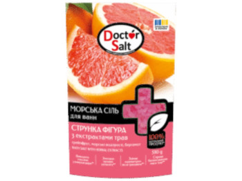 Соль для ванн Doctor Salt, с экстрактами грейпфрута, водорослей спирулины и бергамота, 530г
