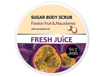 Скраб для тіла Fresh Juice Passion Fruit & Macadamia, цукровий, з оліями макадамії та ши, 200мл