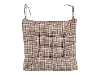 Подушка на стул stripes, 40 см, квадратная, с завязками, принт клетка, цвет коричневый