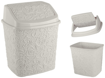 Ведро для мусора Elif Ажурное с крышкой бежевое 23х18,5х28,5см