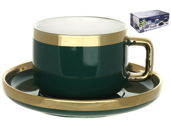 Чайный набор, цвет - темно-зеленый с золотом, 280мл (цена за набор 12 предметов)