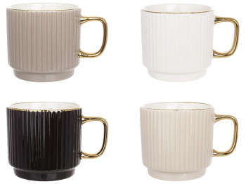 Кружка с золотой каймой и ручкой, 300мл, 4 дизайна (цена за 1шт)