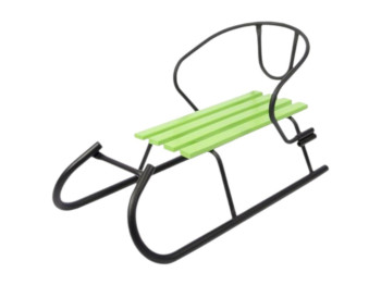 Санки детские со спинкой Овен черные, цветное сиденье, металлический каркас, Vitan