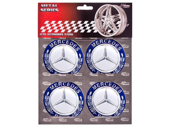 Наклейки на колпаки MERCEDES, 6см, синие, 4шт