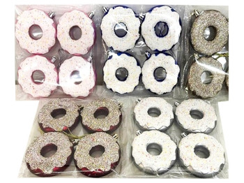 Елочные игрушки Donut, 8см (цена за набор 4шт)