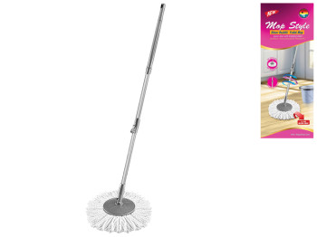 Швабра-трещотка с вращающейся рукояткой и хлопковой насадкой 120см