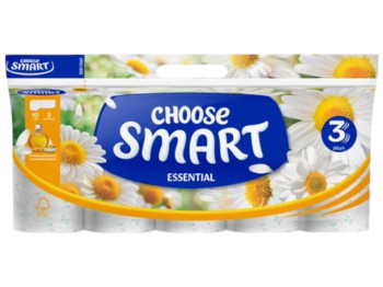 Папір туалетний Smart Tissue Essential Chamomile, 3 шари, 10 рулонів, 14,4 м, колір білий