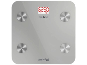 Смарт-весы напольные Tefal, 160кг, 3хAAA, Bluetooth, стекло, металл, 28х28х2,4см, цвет серебристый