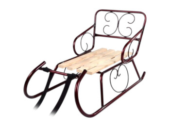 Санки детские со съемной спинкой Смерека, металлические с деревянным сиденьем, бордовые, Vitan