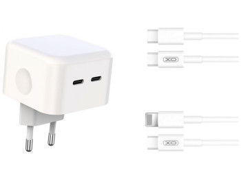 Сетевое зарядное устройство XO L102 EU Dual type-C port 35W Type-C to Lightning Цвет Белый