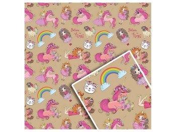 Папір пакувальний крафт Веселки-єдинороги, 70x100см, 10л/уп