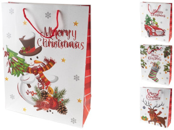 Пакет новогодний бумажный M Гном 26х10х32см