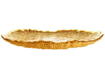 Блюдо скляне Gold, фактурне, хвилястий край, золотисте, 27×3 см