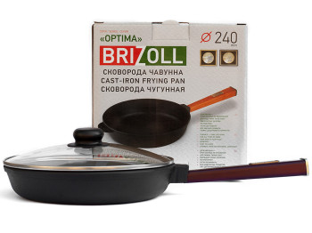 Сковорода чугунная Brizoll "Optima-Bordo" ст. крышка, съемная ручка D24см, 44,3х25х10,1см О2440-Р2-С