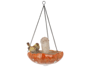 Подвесной декор - кормушка Гриб с птичками, 21,5x19,5x16,5см