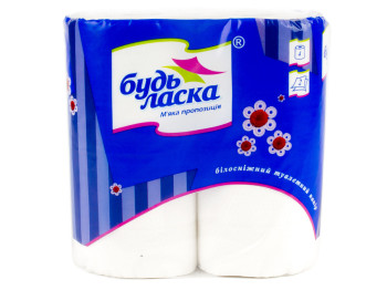 Бумага туалетная "Будь ласка" целлюлозная 2-х слойная белая на втулке 130л (4 рулона) 80037