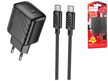 Мережевий зарядний пристрій Hoco CS24A 1USB-C PD/QC 25W+Type-C to Type-C, колір чорний