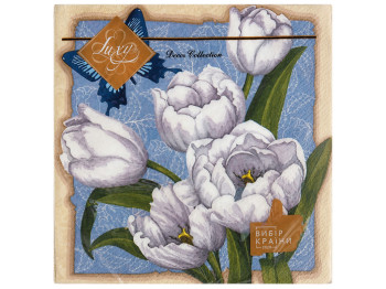Серветки паперові тришарові Luxy Білосніжні тюльпани, 33×33 см, 18 шт