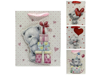 Пакет подарочный бумажный M Teddy 3D, 26x32x12см