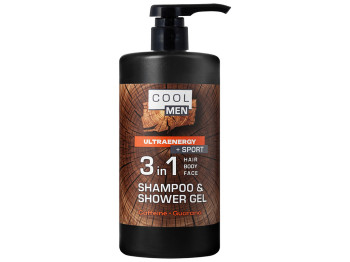 Гель-шампунь Cool Men Ultraenergy 2 в 1, кофеїн, ментол та екстракт гуарани, 1л