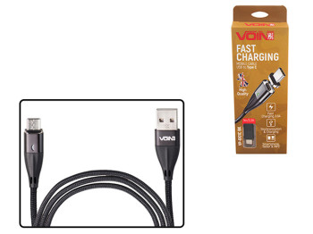 Кабель магнитный VOIN USB - Type C 3А, 1m, black (быстрая зарядка/передача данных)