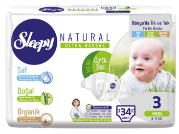 Подгузники Sleepy Natural Diaper Midi, размер 3 (4 - 9кг) 34шт