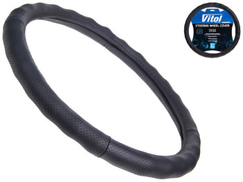 Чехол на руль 396 S (35-37см) белая основа, перфорированная кожа (цвет черный)