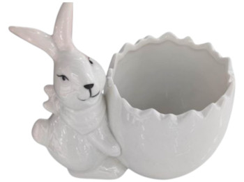 Подставка декоративная Easter Egg Bunny, пасхальная, керамика, 12х11,5см, цвет белый