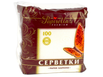 Салфетки "Papirella" белые однослойные (коричневая упаковка) 21x21см 100шт