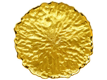 Блюдо скляне Gold, фактурне, хвилястий край, золотисте, 27×2,5 см