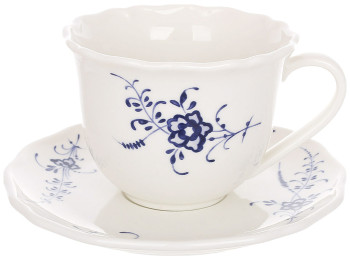 Чашка с блюдцем фарфоровая Azure Blossom, синяя, 220 мл