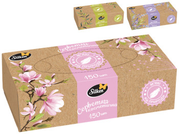 Серветки паперові у коробці Silken Крафт мікс, 2х шарові, 150шт