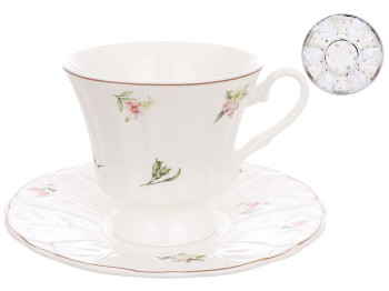 Чайный фарфоровый набор Виола: 6 чашек - 180мл, 6 блюдец, цвет - белый
