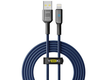 Кабель Yoki Smart, USB-A — Lightning, 2,4A, LED индикатор, 2м, Синий