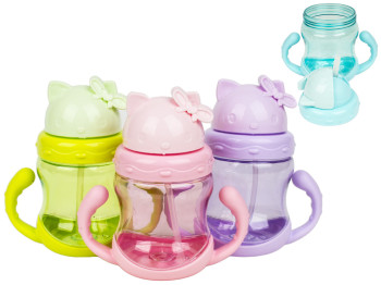 Чашка-поилка пластиковая детская с ручками 13х8х14,7см 300мл. Крышка с трубочкой. 23414