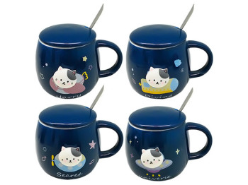 Чашка с крышкой и ложкой Space cat, 400мл
