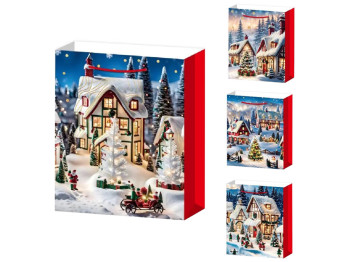 Пакет новогодний бумажный L Winter evening 3D, 31х40х12см