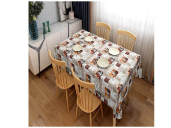 Клеенка Glossy, 3 слоя, на тканевой основе, глянцевая, 1,37×20м, дизайн с чашками (цена за рулон)