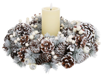 Подсвечник новогодний с LED-свечой, диаметр 42см, высота 22см, свеча 7,5×20см