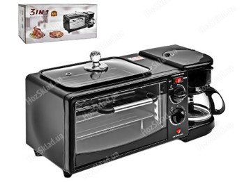 Настольная электрическая печь для кухни с кофеваркой и сковородкой 3в1