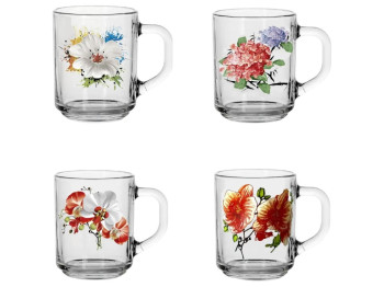 Чашка стеклянная с цветочным декором, 7×9 см, 200 мл, прозрачная