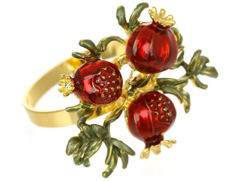 Металлическое кольцо для салфеток Гранаты, 5х4,5х4см, цвет - бордовый с золотом