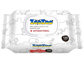 Влажные салфетки ZooZoo, с антибактериальным действием, 120шт