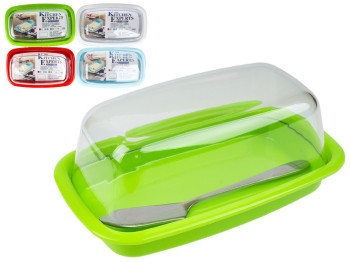 Масленка пластиковая с ножом для масла 18х11,5х7,5см в картонной упаковке