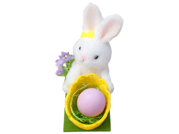 Пасхальный декор Easter Bunny белый кролик в гнезде с яйцом, 10см