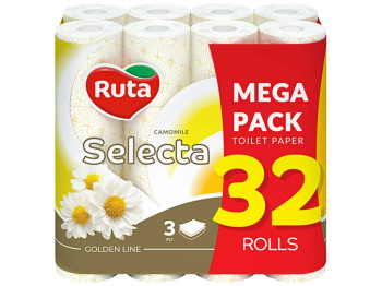 Папір туалетний Ruta Selecta, 3х шаровий, 32 рулони, білий ромашка