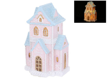 Фигура декоративная Зефирный домик с подсветкой LED, полистоун, 10×8×16см, цвет розовый с голубым
