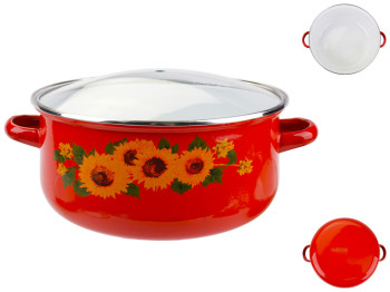 Кастрюля эмалированная Benson, с крышкой, 24см, 4,4л