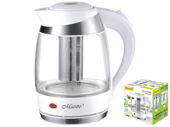 Чайник электрический Maestro WHITE стеклянный, с заварником, 1850-2200 Вт 1,8л